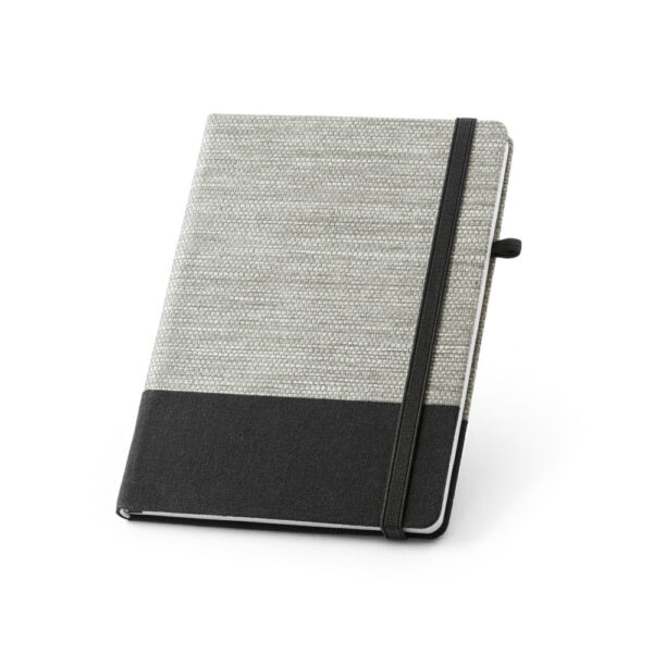 Caderno A5 em palha e algodão canvas com folhas pautadas - Brinde Corporativo Personalizado | Enova