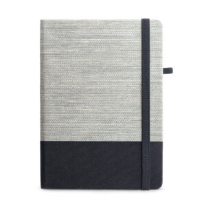 Caderno A5 em palha e algodão canvas com folhas pautadas - Brinde Corporativo Personalizado | Enova