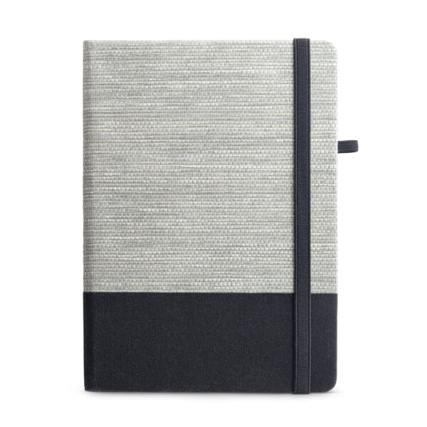 Caderno A5 em palha e algodão canvas com folhas pautadas - Brinde Corporativo Personalizado | Enova