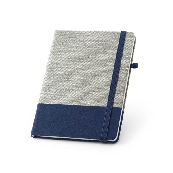 Caderno A5 em palha e algodão canvas com folhas pautadas - Brinde Corporativo Personalizado | Enova