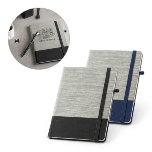 Caderno A5 em palha e algodão canvas com folhas pautadas - Enova Brindes Personalizados