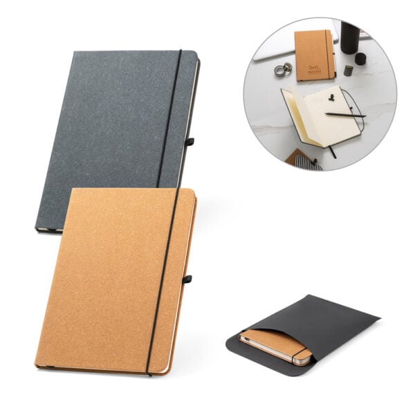 Caderno A5 com capa dura em couro reciclado - Enova Brindes Personalizados