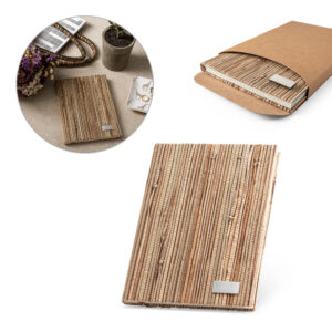 Caderno A5 em palha natural com folhas pautadas recicladas - Enova Brindes Personalizados