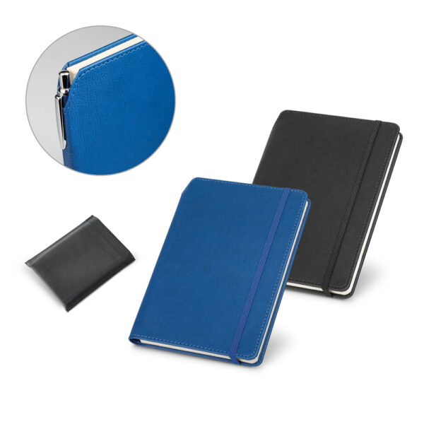 Caderno A5 em c.sintético com folhas pautadas - Enova Brindes Personalizados
