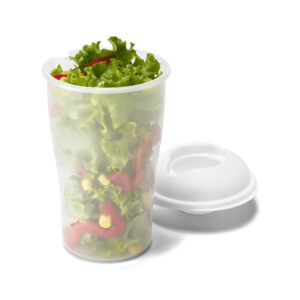 Copo para salada em PP com garfo e molheira 850 mL - Brinde Corporativo Personalizado | Enova