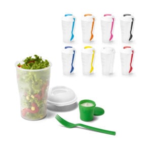Copo para salada em PP com garfo e molheira 850 mL - Enova Brindes Personalizados