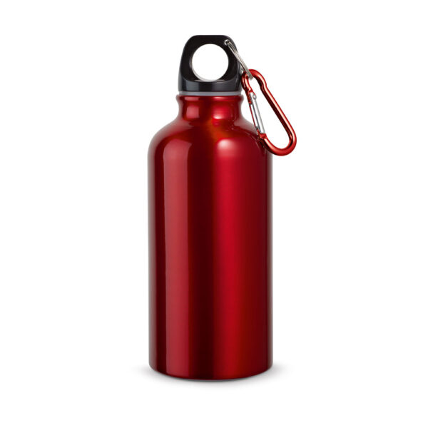 Garrafa esportiva em alumínio e acabamento metálico com mosquetão 400 mL - Brinde Corporativo Personalizado | Enova