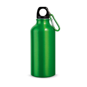 Garrafa esportiva em alumínio e acabamento metálico com mosquetão 400 mL - Brinde Corporativo Personalizado | Enova