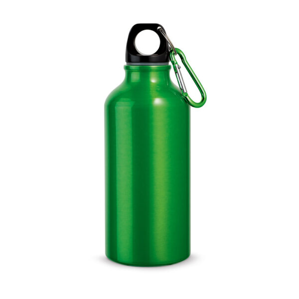 Garrafa esportiva em alumínio e acabamento metálico com mosquetão 400 mL - Brinde Corporativo Personalizado | Enova