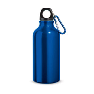 Garrafa esportiva em alumínio e acabamento metálico com mosquetão 400 mL - Brinde Corporativo Personalizado | Enova