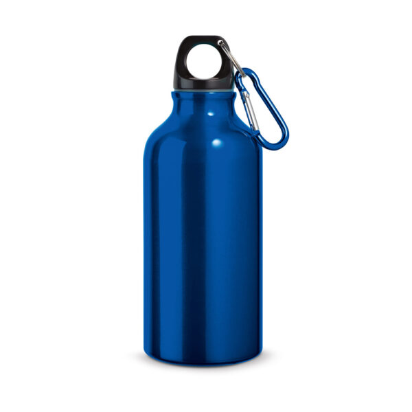 Garrafa esportiva em alumínio e acabamento metálico com mosquetão 400 mL - Brinde Corporativo Personalizado | Enova