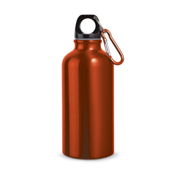 Garrafa esportiva em alumínio e acabamento metálico com mosquetão 400 mL - Brinde Corporativo Personalizado | Enova