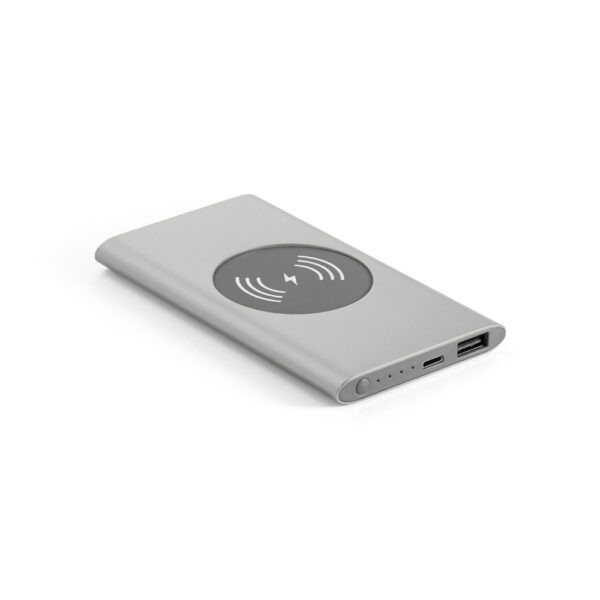 Bateria portátil com carregador wireless em alumínio 100% reciclado 4'000 mAh - Brinde Corporativo Personalizado | Enova