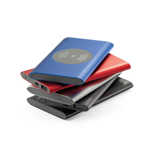 Bateria portátil com carregador wireless em alumínio 100% reciclado 4'000 mAh - Brinde Corporativo Personalizado | Enova