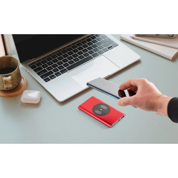 Bateria portátil com carregador wireless em alumínio 100% reciclado 4'000 mAh - Brinde Corporativo Personalizado | Enova