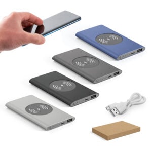 Bateria portátil com carregador wireless em alumínio 100% reciclado 4’000 mAh - Enova Brindes Personalizados