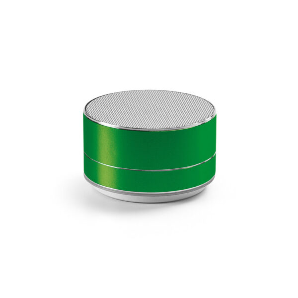 Caixa de som em alumínio com microfone em alumínio 100% reciclado - Brinde Corporativo Personalizado | Enova