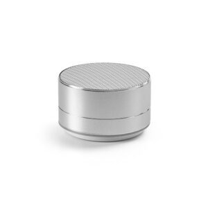 Caixa de som em alumínio com microfone em alumínio 100% reciclado - Brinde Corporativo Personalizado | Enova