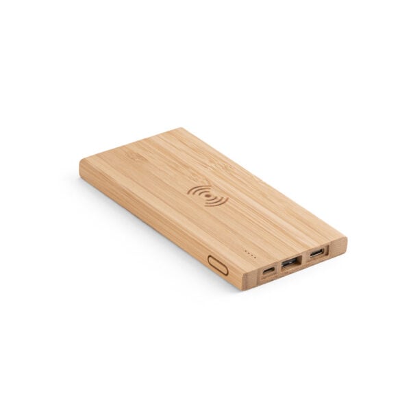 Bateria portátil em bambu 5'000 mAh - Brinde Corporativo Personalizado | Enova