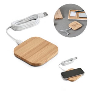 Carregador wireless em bambu 15W - Enova Brindes Personalizados