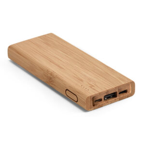 Bateria portátil em bambu com bateria de lítio 5'000 mAh - Brinde Corporativo Personalizado | Enova