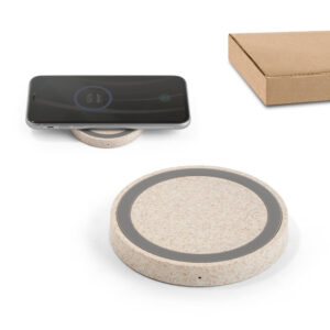 Carregador wireless em ABS e fibra de palha de trigo - Enova Brindes Personalizados