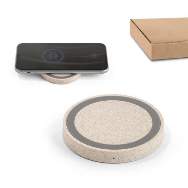 Carregador wireless em ABS e fibra de palha de trigo - Enova Brindes Personalizados