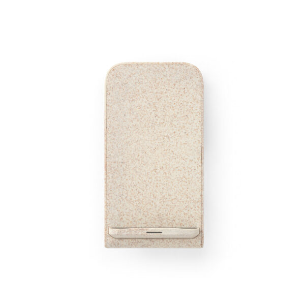 Suporte para celular com carregador wireless em fibra de palha de trigo e ABS - Brinde Corporativo Personalizado | Enova