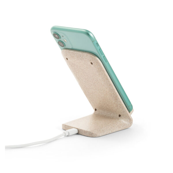 Suporte para celular com carregador wireless em fibra de palha de trigo e ABS - Brinde Corporativo Personalizado | Enova