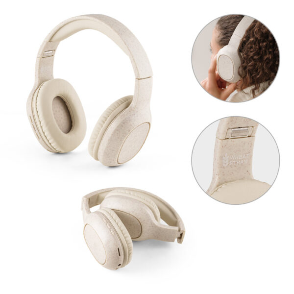 Fones de ouvido wireless dobráveis em fibra de palha de trigo e ABS - Enova Brindes Personalizados