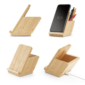 Carregador wireless em bambu 10W - Enova Brindes Personalizados