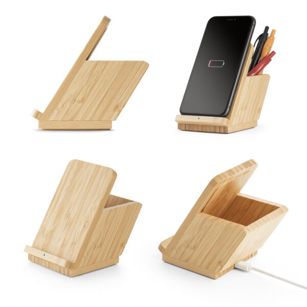 Carregador wireless em bambu 10W - Enova Brindes Personalizados