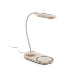 Luminária de mesa com carregador wireless em ABS e fibra de palha de trigo - Brinde Corporativo Personalizado | Enova