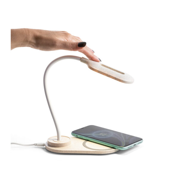 Luminária de mesa com carregador wireless em ABS e fibra de palha de trigo - Brinde Corporativo Personalizado | Enova