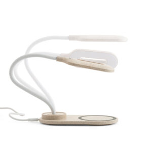 Luminária de mesa com carregador wireless em ABS e fibra de palha de trigo - Brinde Corporativo Personalizado | Enova