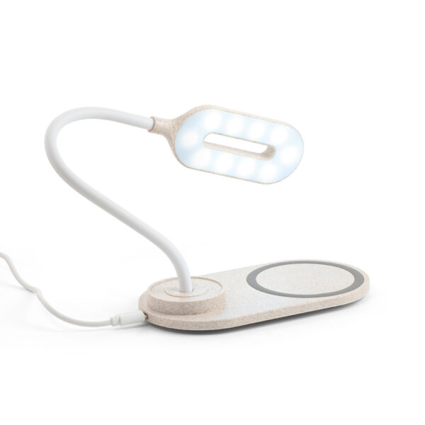 Luminária de mesa com carregador wireless em ABS e fibra de palha de trigo - Brinde Corporativo Personalizado | Enova