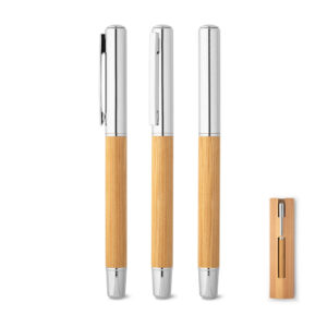 Roller em aço inox 90% reciclado e bambu com tampa - Enova Brindes Personalizados