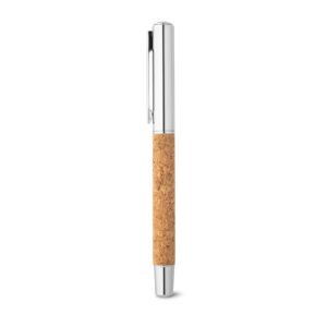 Roller com corpo em aço inox 90% reciclado e cortiça com clipe - Brinde Corporativo Personalizado | Enova