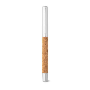 Roller com corpo em aço inox 90% reciclado e cortiça com clipe - Brinde Corporativo Personalizado | Enova