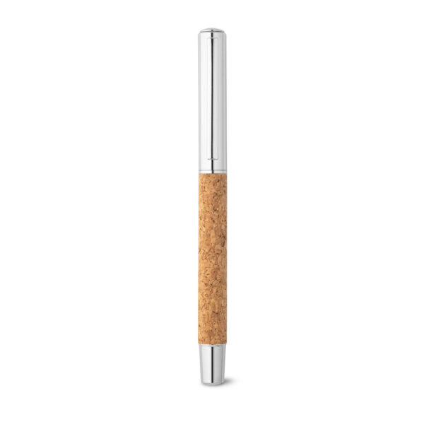 Roller com corpo em aço inox 90% reciclado e cortiça com clipe - Brinde Corporativo Personalizado | Enova