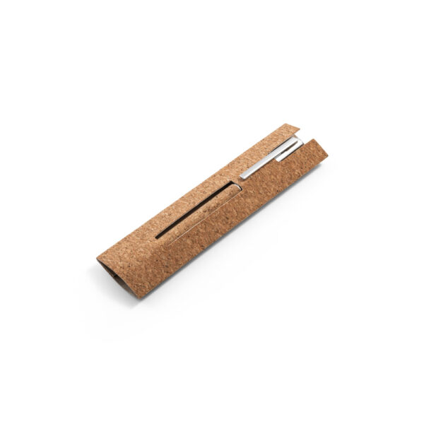 Roller com corpo em aço inox 90% reciclado e cortiça com clipe - Brinde Corporativo Personalizado | Enova