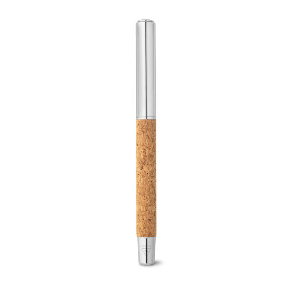 Roller com corpo em aço inox 90% reciclado e cortiça com clipe - Brinde Corporativo Personalizado | Enova