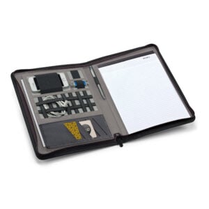 Pasta A4 em linho sintético e c.sintético com placa metálica - Brinde Corporativo Personalizado | Enova