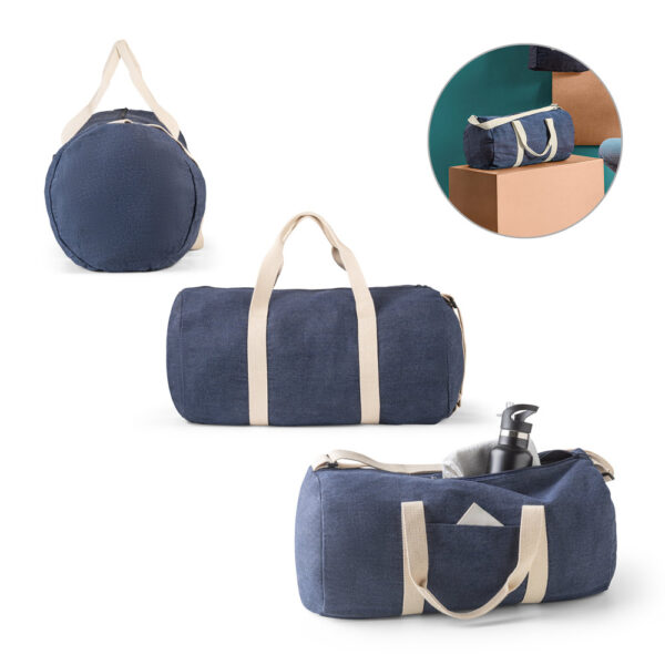 Sacola esportiva ou viagem em denim reciclado (300 g/m²) - Enova Brindes Personalizados