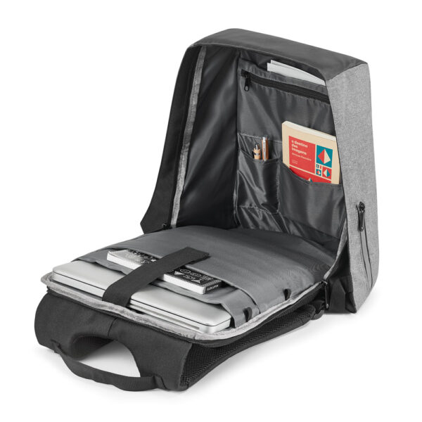 Mochila para notebook 15'6'' com sistema antirroubo em 900D de alta densidade e tarpaulin - Brinde Corporativo Personalizado | Enova