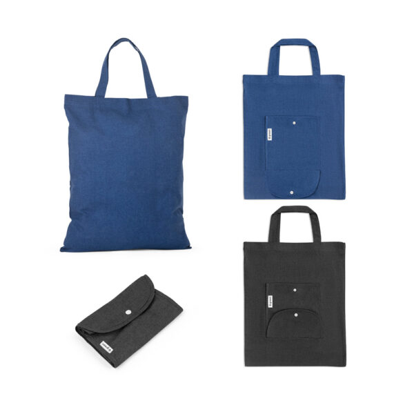 Sacola dobrável (140 g/m²) em 50% algodão, 30% algodão reciclado e 20% poliéster reciclado (140 g/m²) - Enova Brindes Personalizados