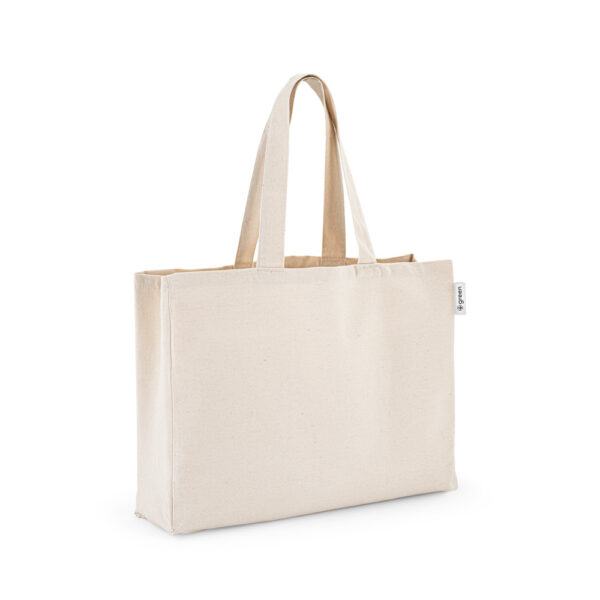 Sacola em 50% algodão, 30% algodão reciclado e 20% poliéster reciclado (220 g/m²) - Brinde Corporativo Personalizado | Enova