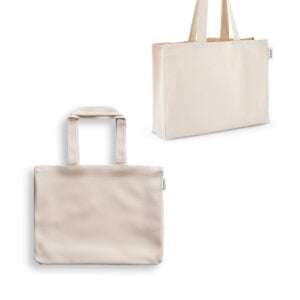 Sacola em 50% algodão, 30% algodão reciclado e 20% poliéster reciclado (220 g/m²) - Enova Brindes Personalizados