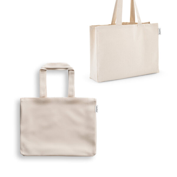 Sacola em 50% algodão, 30% algodão reciclado e 20% poliéster reciclado (220 g/m²) - Enova Brindes Personalizados