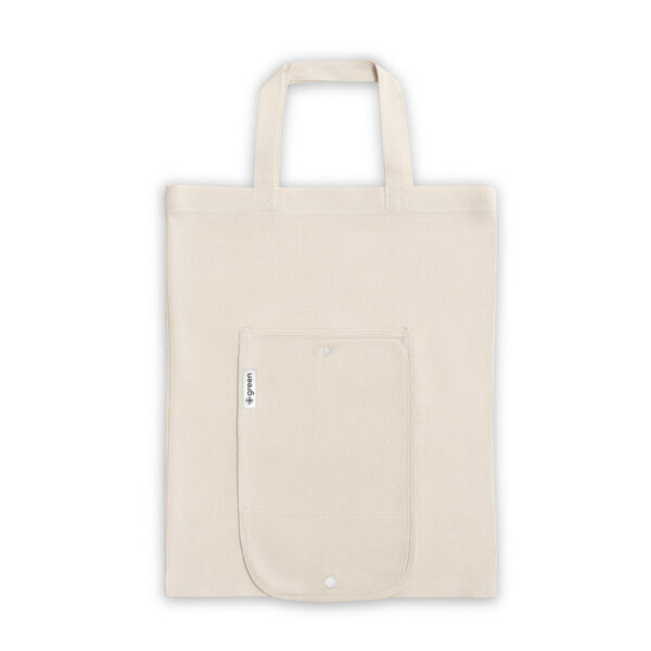 Sacola dobrável em 50% algodão, 30% algodão reciclado e 20% poliéster reciclado (140 g/m²) - Brinde Corporativo Personalizado | Enova